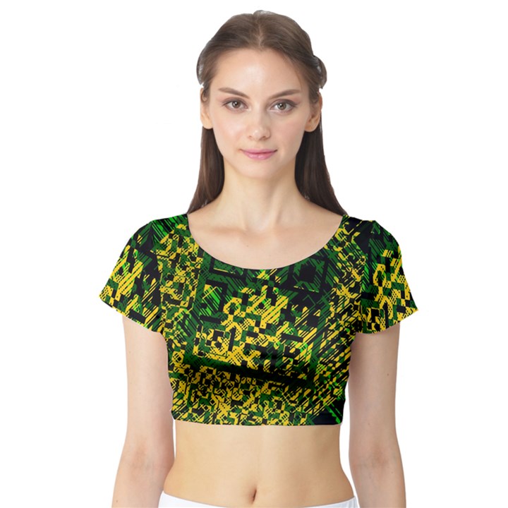 Root Humanity Bar And Qr Code Green and Yellow Doom Short Sleeve Crop Top