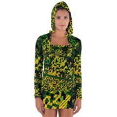 Root Humanity Bar And Qr Code Green And Yellow Doom Long Sleeve Hooded T-shirt by WetdryvacsLair