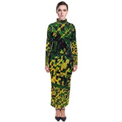 Root Humanity Bar And Qr Code Green And Yellow Doom Turtleneck Maxi Dress by WetdryvacsLair