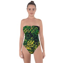 Root Humanity Bar And Qr Code Green And Yellow Doom Tie Back One Piece Swimsuit