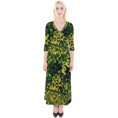 Root Humanity Bar And Qr Code Green And Yellow Doom Quarter Sleeve Wrap Maxi Dress by WetdryvacsLair