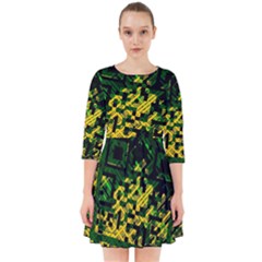 Root Humanity Bar And Qr Code Green And Yellow Doom Smock Dress by WetdryvacsLair