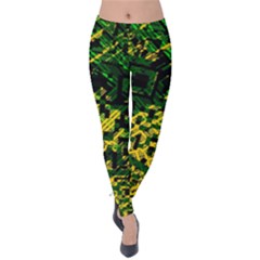 Root Humanity Bar And Qr Code Green And Yellow Doom Velvet Leggings by WetdryvacsLair