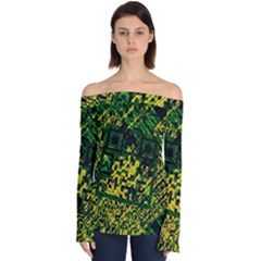 Root Humanity Bar And Qr Code Green And Yellow Doom Off Shoulder Long Sleeve Top by WetdryvacsLair