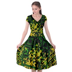 Root Humanity Bar And Qr Code Green And Yellow Doom Cap Sleeve Wrap Front Dress by WetdryvacsLair