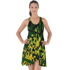 Root Humanity Bar And Qr Code Green And Yellow Doom Show Some Back Chiffon Dress by WetdryvacsLair