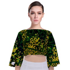 Root Humanity Bar And Qr Code Green And Yellow Doom Tie Back Butterfly Sleeve Chiffon Top by WetdryvacsLair