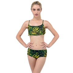 Root Humanity Bar And Qr Code Green And Yellow Doom Layered Top Bikini Set by WetdryvacsLair