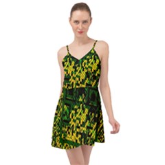 Root Humanity Bar And Qr Code Green And Yellow Doom Summer Time Chiffon Dress by WetdryvacsLair