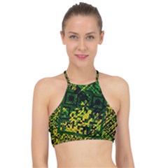 Root Humanity Bar And Qr Code Green And Yellow Doom Racer Front Bikini Top by WetdryvacsLair