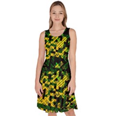 Root Humanity Bar And Qr Code Green And Yellow Doom Knee Length Skater Dress With Pockets by WetdryvacsLair