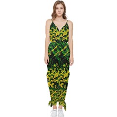 Root Humanity Bar And Qr Code Green And Yellow Doom Sleeveless Tie Ankle Jumpsuit by WetdryvacsLair