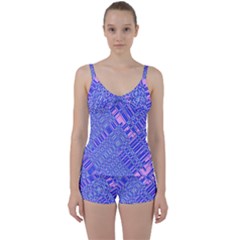 Root Humanity Barcode Purple Pink And Galuboi Tie Front Two Piece Tankini by WetdryvacsLair