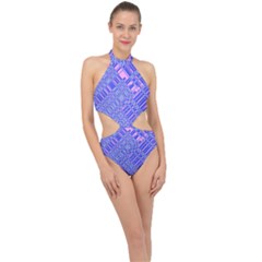 Root Humanity Barcode Purple Pink And Galuboi Halter Side Cut Swimsuit by WetdryvacsLair