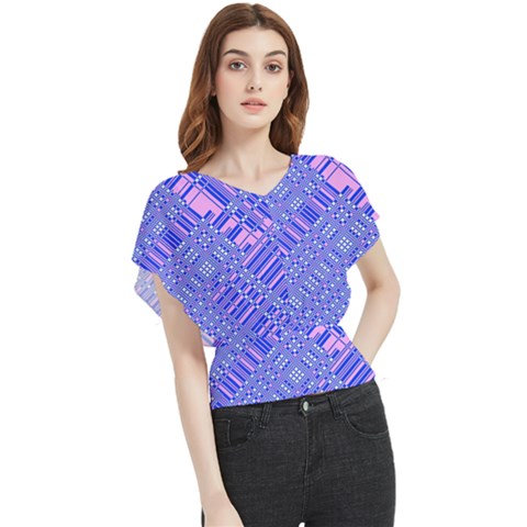 Root Humanity Barcode Purple Pink And Galuboi Butterfly Chiffon Blouse by WetdryvacsLair