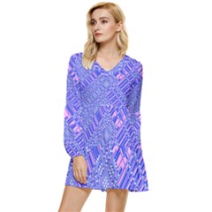 Root Humanity Barcode Purple Pink And Galuboi Tiered Long Sleeve Mini Dress