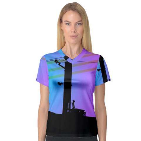 Vaporwave Wires And Transformer V-neck Sport Mesh Tee by WetdryvacsLair