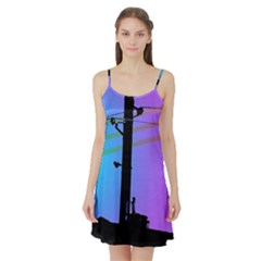 Vaporwave Wires And Transformer Satin Night Slip by WetdryvacsLair