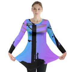 Vaporwave Wires And Transformer Long Sleeve Tunic  by WetdryvacsLair