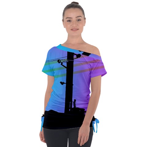 Vaporwave Wires And Transformer Off Shoulder Tie-up Tee by WetdryvacsLair