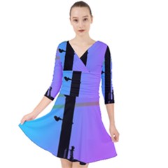 Vaporwave Wires And Transformer Quarter Sleeve Front Wrap Dress by WetdryvacsLair