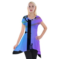 Vaporwave Wires And Transformer Short Sleeve Side Drop Tunic by WetdryvacsLair