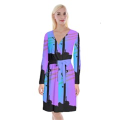 Vaporwave Wires And Transformer Long Sleeve Velvet Front Wrap Dress by WetdryvacsLair