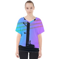 Vaporwave Wires And Transformer V-neck Dolman Drape Top by WetdryvacsLair