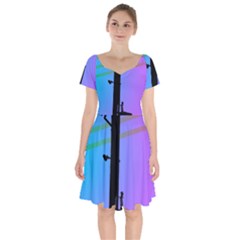 Vaporwave Wires And Transformer Short Sleeve Bardot Dress by WetdryvacsLair