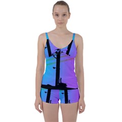 Vaporwave Wires And Transformer Tie Front Two Piece Tankini by WetdryvacsLair