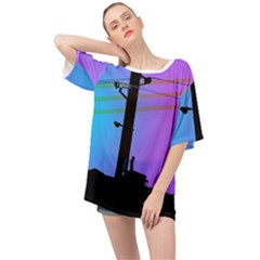 Vaporwave Wires And Transformer Oversized Chiffon Top by WetdryvacsLair