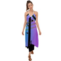 Vaporwave Wires And Transformer Halter Tie Back Dress  by WetdryvacsLair