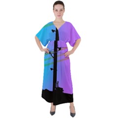 Vaporwave Wires And Transformer V-neck Boho Style Maxi Dress by WetdryvacsLair