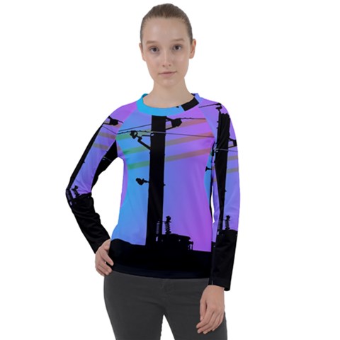 Vaporwave Wires And Transformer Women s Long Sleeve Raglan Tee by WetdryvacsLair