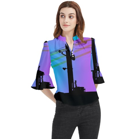 Vaporwave Wires And Transformer Loose Horn Sleeve Chiffon Blouse by WetdryvacsLair