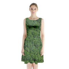 Leafy Forest Landscape Photo Sleeveless Waist Tie Chiffon Dress by dflcprintsclothing