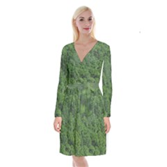 Leafy Forest Landscape Photo Long Sleeve Velvet Front Wrap Dress by dflcprintsclothing