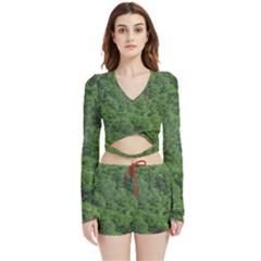 Leafy Forest Landscape Photo Velvet Wrap Crop Top And Shorts Set by dflcprintsclothing