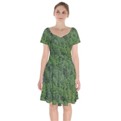 Leafy Forest Landscape Photo Short Sleeve Bardot Dress by dflcprintsclothing