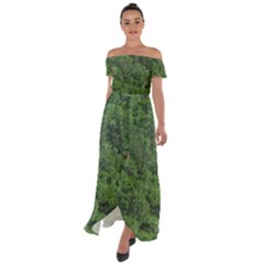 Leafy Forest Landscape Photo Off Shoulder Open Front Chiffon Dress by dflcprintsclothing