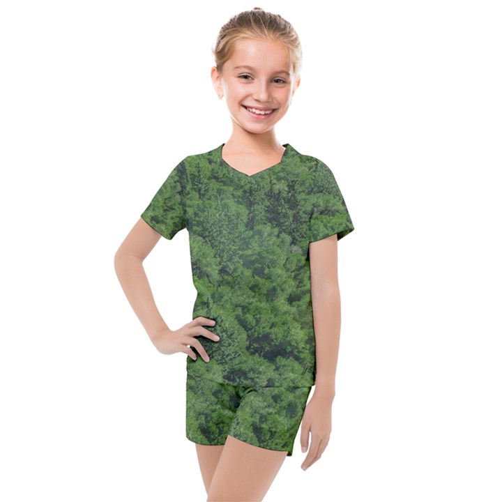 Leafy Forest Landscape Photo Kids  Mesh Tee and Shorts Set