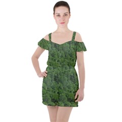 Leafy Forest Landscape Photo Ruffle Cut Out Chiffon Playsuit by dflcprintsclothing