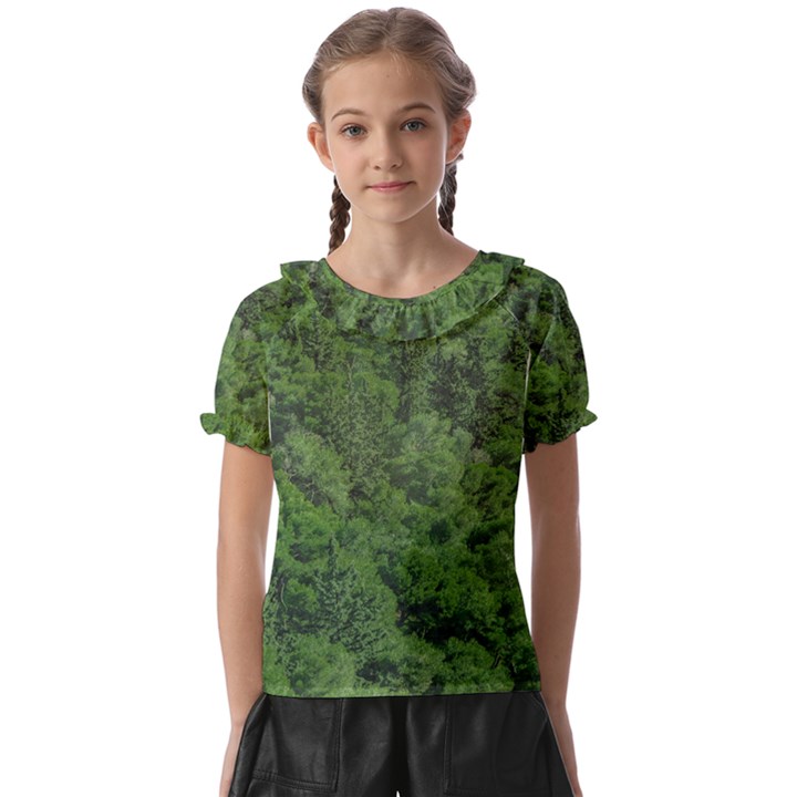 Leafy Forest Landscape Photo Kids  Frill Chiffon Blouse