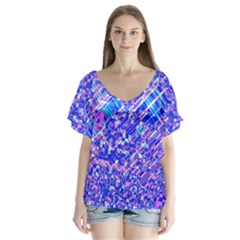 Root Humanity Bar And Qr Code Combo In Purple And Blue V-neck Flutter Sleeve Top by WetdryvacsLair