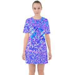 Root Humanity Bar And Qr Code Combo In Purple And Blue Sixties Short Sleeve Mini Dress by WetdryvacsLair