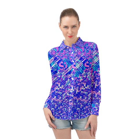 Root Humanity Bar And Qr Code Combo In Purple And Blue Long Sleeve Chiffon Shirt by WetdryvacsLair