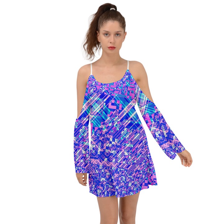 Root Humanity Bar And Qr Code Combo in Purple and Blue Kimono Sleeves Boho Dress