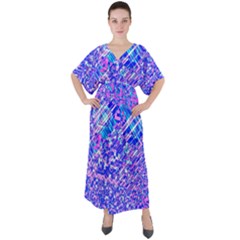 Root Humanity Bar And Qr Code Combo In Purple And Blue V-neck Boho Style Maxi Dress by WetdryvacsLair