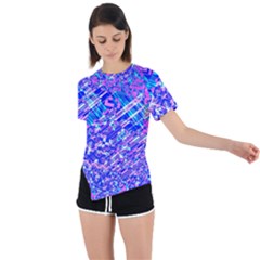 Root Humanity Bar And Qr Code Combo In Purple And Blue Asymmetrical Short Sleeve Sports Tee by WetdryvacsLair