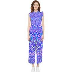 Root Humanity Bar And Qr Code Combo In Purple And Blue Women s Frill Top Jumpsuit by WetdryvacsLair